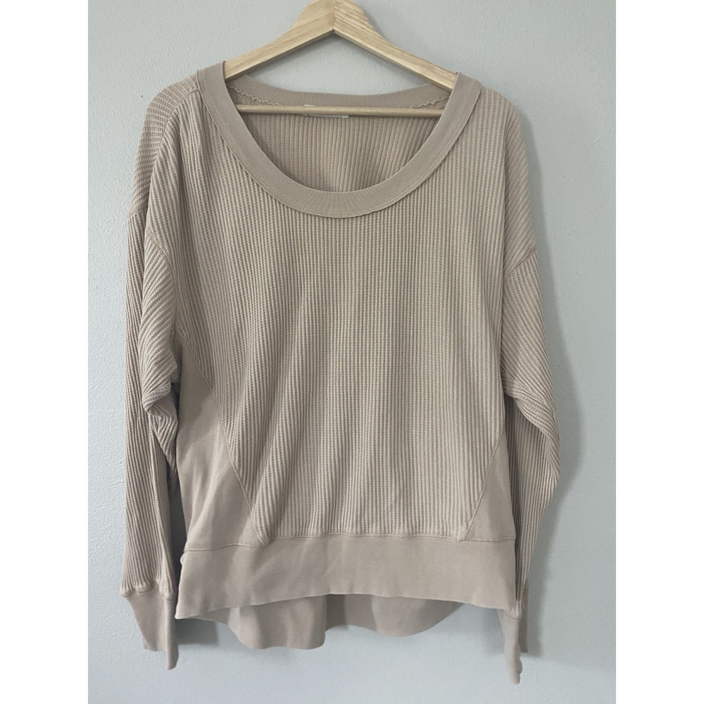 Talulah Waffle‎ Knit 100% Cotton Stretch Oversize Top Beige Women Sz M